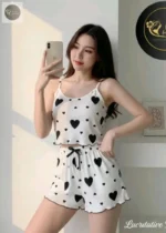 Pajamas Set Sleepwear 2 PCS Short Tank Tops And Shorts S M L White Ventilate Soft Casual Love Printing - Image 4