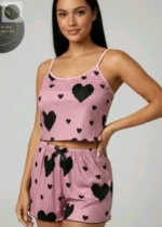 Pajamas Set Sleepwear 2 PCS Short Tank Tops And Shorts S M L White Ventilate Soft Casual Love Printing - Image 7