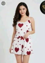 Pajamas Set Sleepwear 2 PCS Short Tank Tops And Shorts S M L White Ventilate Soft Casual Love Printing - Image 3