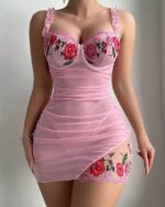 Mesh Embroidered Mini Dress - Image 5