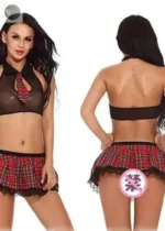 Womens Sexy Costumes School Suit Summer Erotic Lingerier Party Girl Costume Tie Top Tartan Pleated Skirt Naughty cheerleader - Image 3
